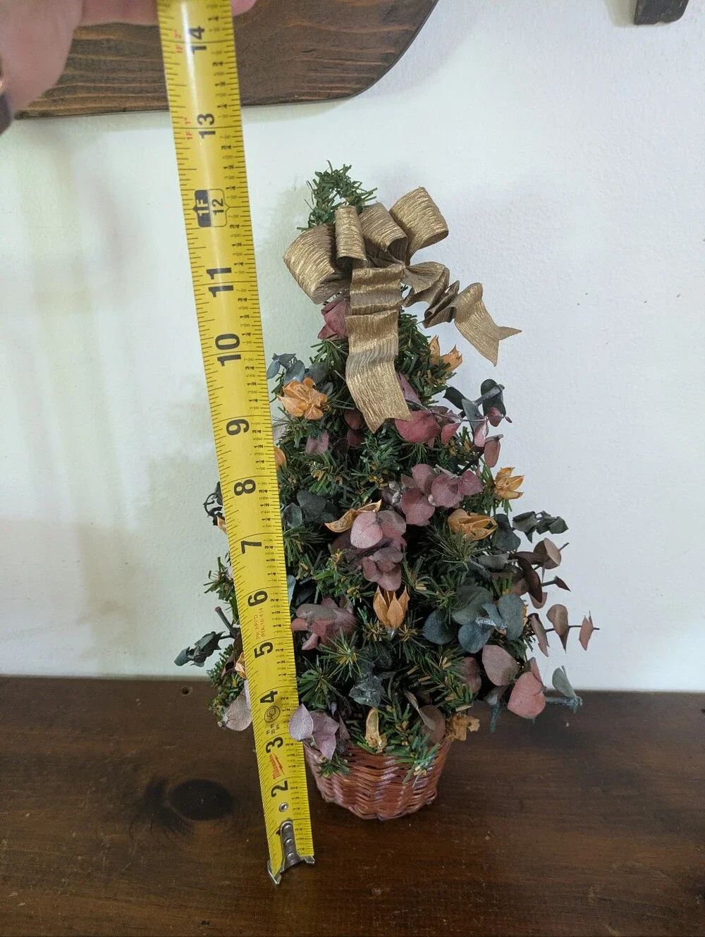Vintage Tabletop Dried Floral Christmas Tree Basket Cottagecore Boho Decor